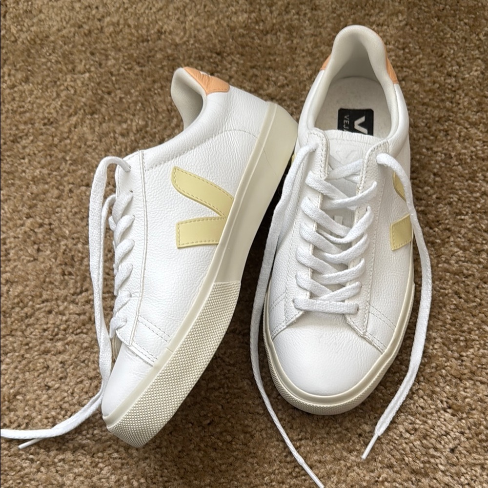 Veja Campo White Sneakers with Yellow & Orange Accents